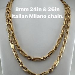 14K 8mm 24in & 26in Italian Milano chain. re-stock.