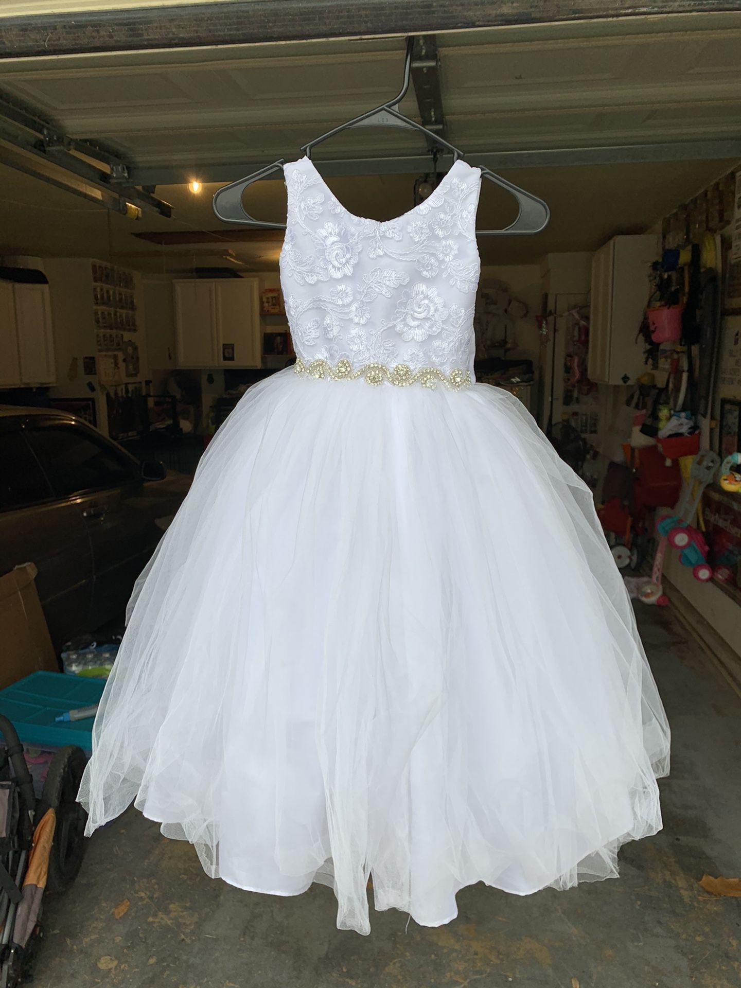 Wedding dress, quince (child’s) size 4-shoes 10- flower girl shirt-xs jacket size 5