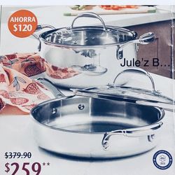 Princess House Set De Olka De 6 Qts Y Sarten De 11” Tri-ply Nuevos En Sus Cajas 