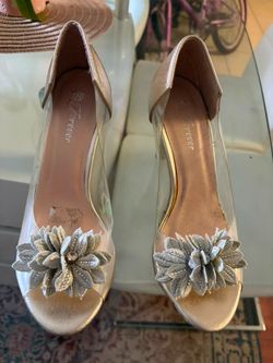 Forever Clear Peep-Toe Heels with Flower Detail