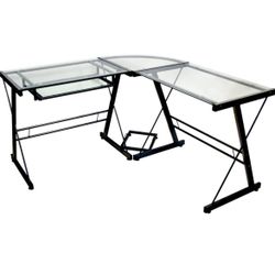 Walker Edison Ellis Contemporary Glass Top L Shaped Corner Computer Desk, 51 Inch, Black