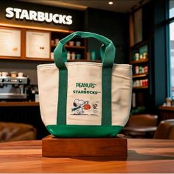 Starbucks x Peanuts Snoopy Tote Bag Green Cream Limited Edition New