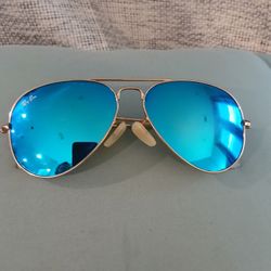 Ray Ban Aviator Sunglasses/Flash Blue Lenses-Gold Frame