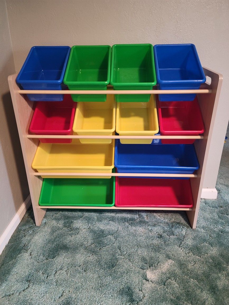 Kids Toy Storage Shelf With Bins