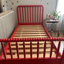 Land of Nod Jenny Lind Red Spindle Twin Bed 