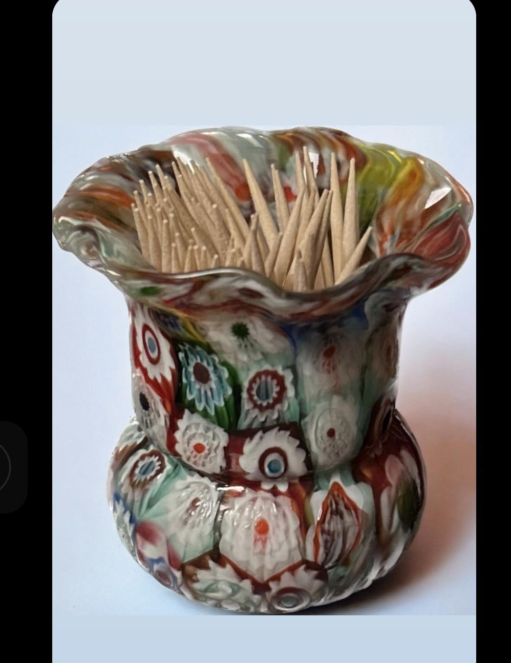 Murano Handblown Antique Fratelli Toso Millefiori Murrine Cane Toothpick Holder, Bud Vase-RARE FIND
