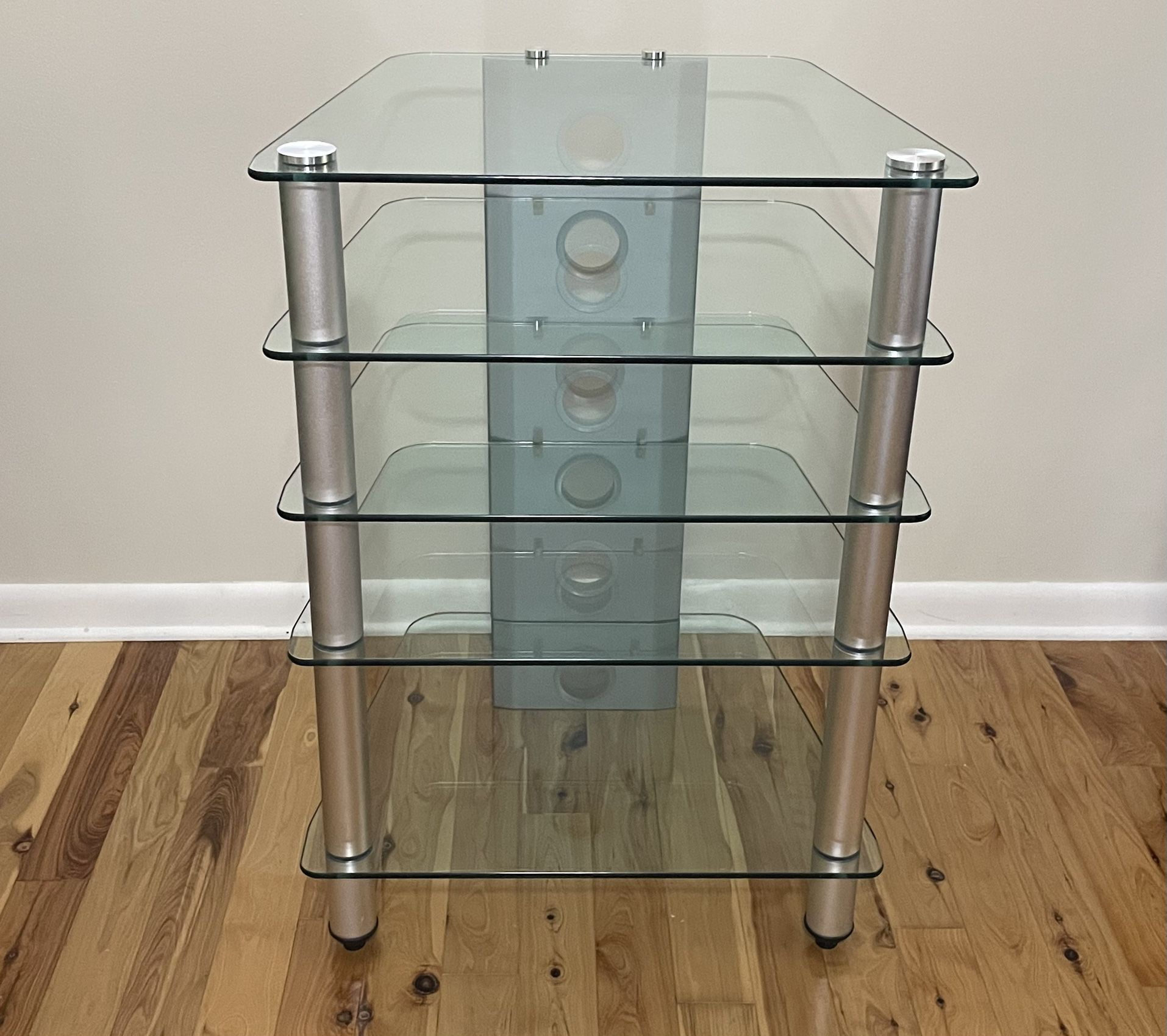 Glass Audio Rack/silver frame/5 Shelves 