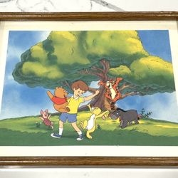 VINTAGE DISNEY FRAMED PRINT WINNIE THE POOH, TIGGER,  AND MORE