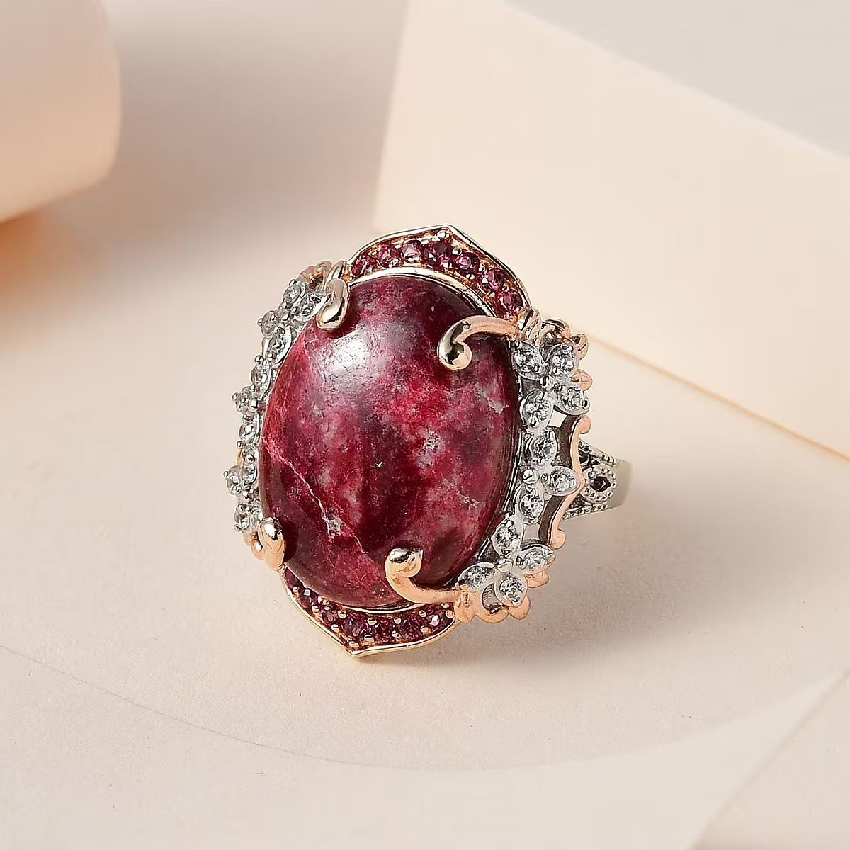 Norwegian Thulite & Multi Gemstone Ring