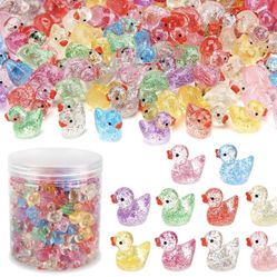 Tiny Small Plastic  Glitter Ducks Figures 