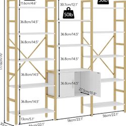 Gold and white bookshelf