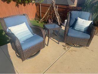 All-Weather Brown PE Resin Wicker Swivel Glider Rocker Patio Chair’s with side table -3-piece bundle