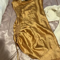 Forever 21 Gold Satin Cowl Neck Slip Dress