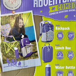 Firefly! Outdoor Gear Youth Adventure Combo – Purple (Backpack, Lunch Box, 16 oz.Water Bottle) 