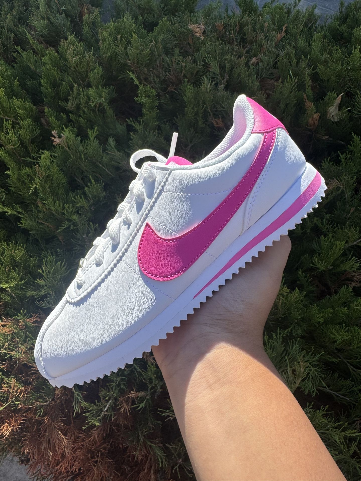 Nike cortez pink and white