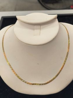 Tri-Color Gold Herringbone Chain Necklace