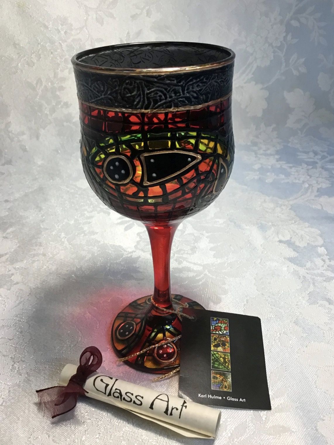 1990's Karl Hulme Celtic Stained-Glass Wine Goblet.