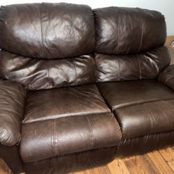 Brown Leather Reclining Couch And Ottoman