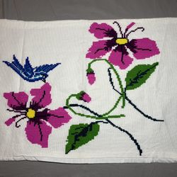 White Embroidered Cross Stitched Pillowcases with Flowers -Pair