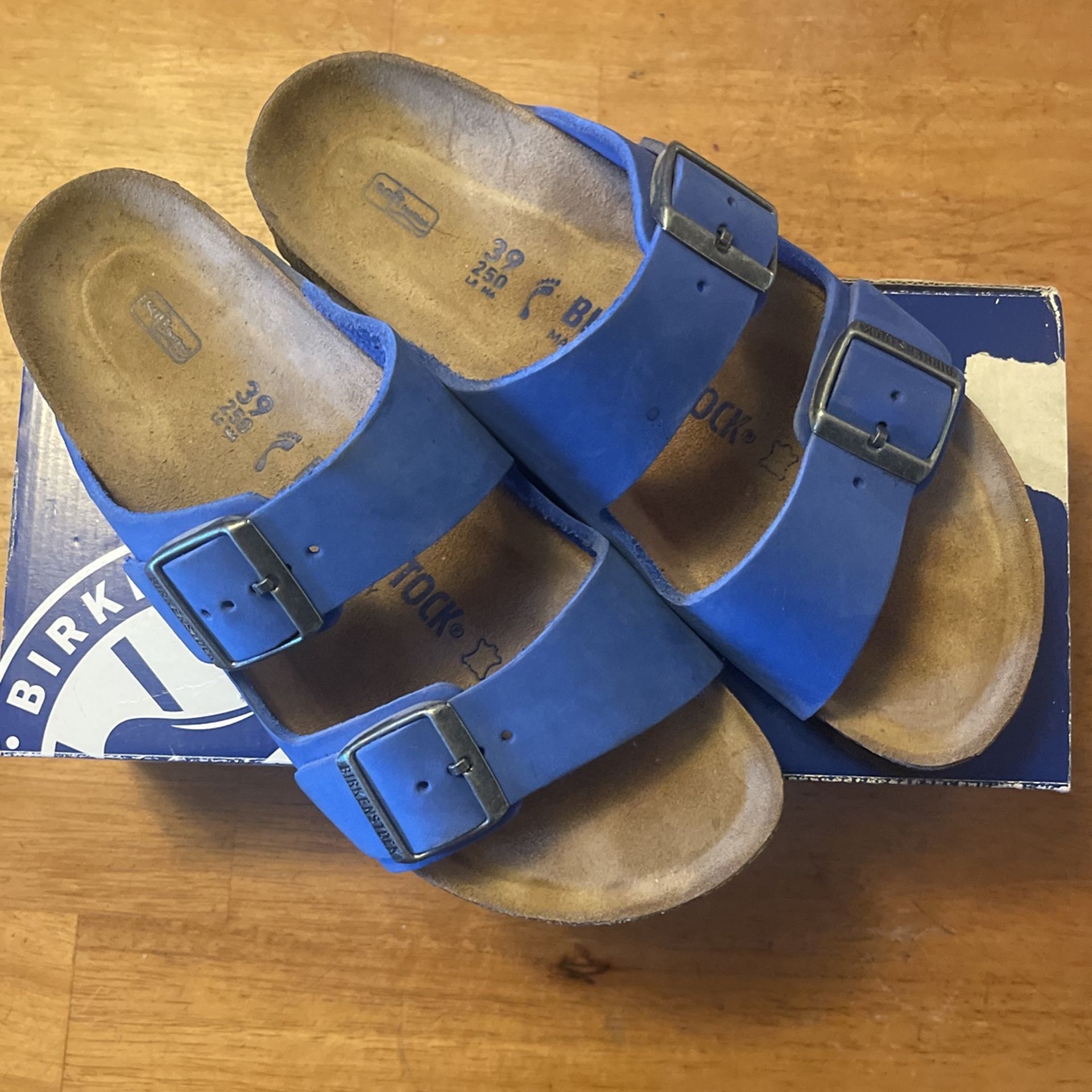 Blue Birkenstocks Leather Size 8 And 10 In Women’s With A Soft Bed Insole 80 A Piece