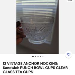 2 Vintage Anchor Hocking Sandwich Punch Bowl Cups