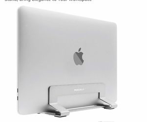 Vertical Laptop Stand (VCSTAND) in space grey, designed for laptops and tablets with a thickness of 0.63" to 1.19" (1.6 cm to 3.0 cm), including Apple