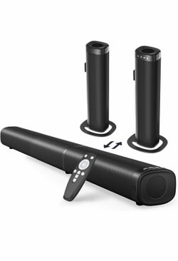 Puriom Barra de sonido para Smart TV, barra de sonido de 100 W con conexión Bluetooth 5.3/ARC/Opt/AUX, barra de sonido desmontable 2 en 1, altavoz de 