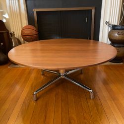 Coalesse by Steelcase Round Mid Century Modern Coffee Table – Walnut & Chrome – 36"
