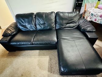 Black Leather Sofa with Chaise, $120