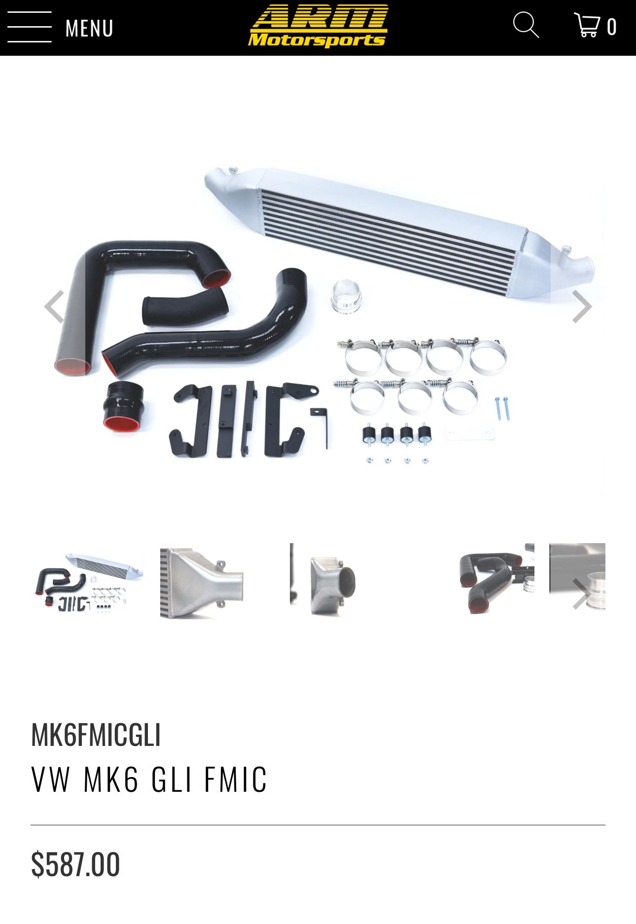 MK6 VW GLI ARM Intercooler kit with the Turbo Outlet & Throttle Body Pipe OEM intercooler delete
