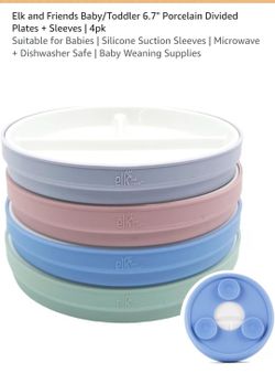 Elk and Friends Porcelain Divided Plates with Silicone Sleeves 4pk