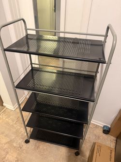 5 Tier Rolling Cart, Metal Utility Storage Cart 5-Tier Kitchen Rolling Utility Microwave Rack Cart with Lockable Casters  New sealed packaging un asse