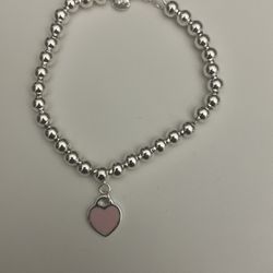Sterling Silver Pink Heart Bracelet 