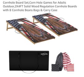 New Outdoor,2X4FT Solid Wood Regulation Cornhole Boards with 8 Cornhole Beans Bags & Carry Case
