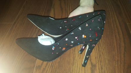BRAND NEW ANTONIO MELANI SHOES IN SIZE 7 IN UPPER SUEDE LEATHER WITH MULTICOLOR RIHNESTONES