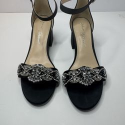 Betsey Johnson Black Dress Sandals With Elegant Embellishments Size 7M 