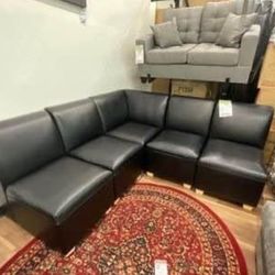 New Black Faux Leather Modular Sectional Sofa Couch - High Quality Frame 