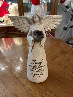 Napco Angel with Flowers Resin Garden Statue - Inscribed with - Friends are the Flowers that Bloom in your Life