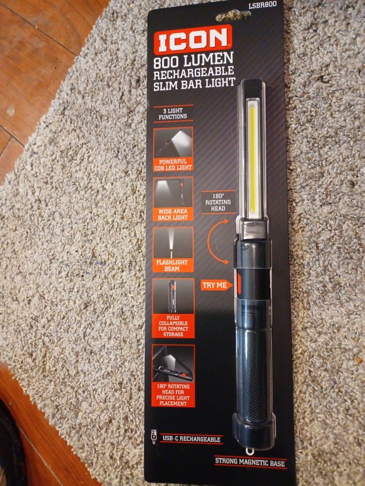 ICON 800 Lumen LED Rechargeable Magnetic Handheld Foldable Slim Bar Work Light