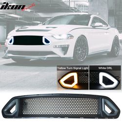 Fits 2018-2023 Ford Mustang RTR Style LED Front Bumper Honeycomb Upper Grille Smoke