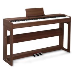 Ktaxon Digital Piano 88-Key Weighted Action Electric Piano with 3-Pedal Unit, Double Bluetooth, Split/Touch/Transpose Control Functions(Black Walnut)