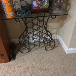 Black iron wine rack very nice glass top