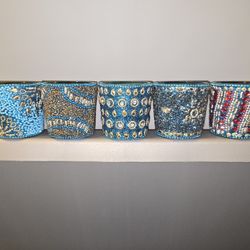 Beautifully Beaded Blue Glass Votive Candle Holders (Used - Good Condition)