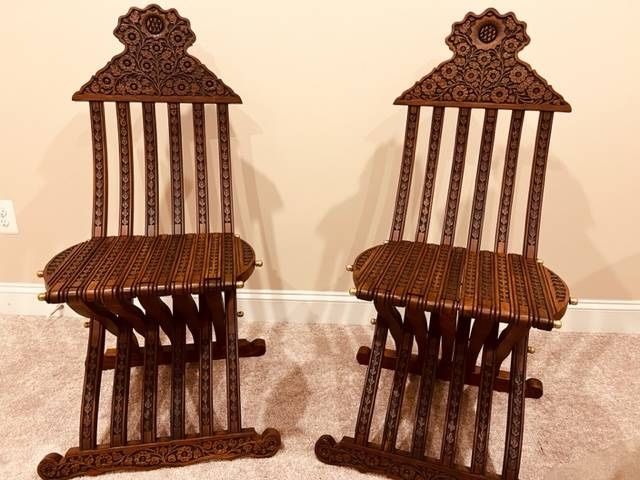 Artisan Handmade Folding Cherry Wood Chairs (2)