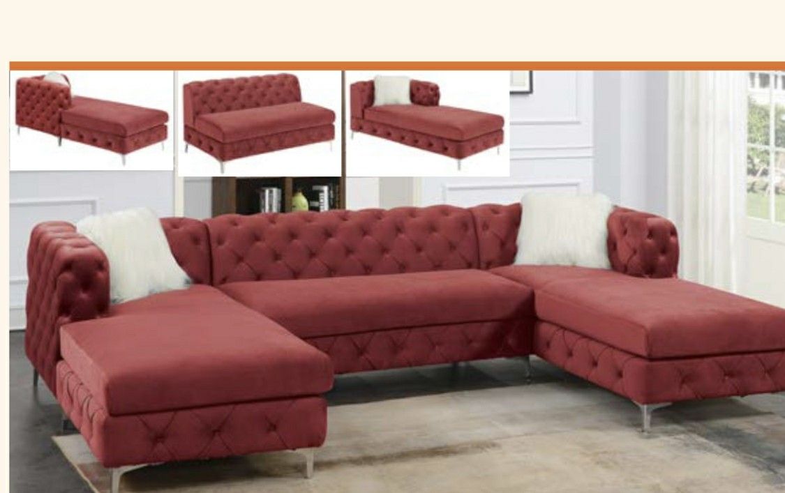 New Red Velvet Sectional Couch/ Free Delivery / We Sell Patio Furniture