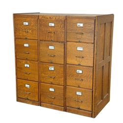 Antique Shaw-Walker Quarter-Sawn Oak 3-Piece 12-Drawer Modular Filing Cabinet System