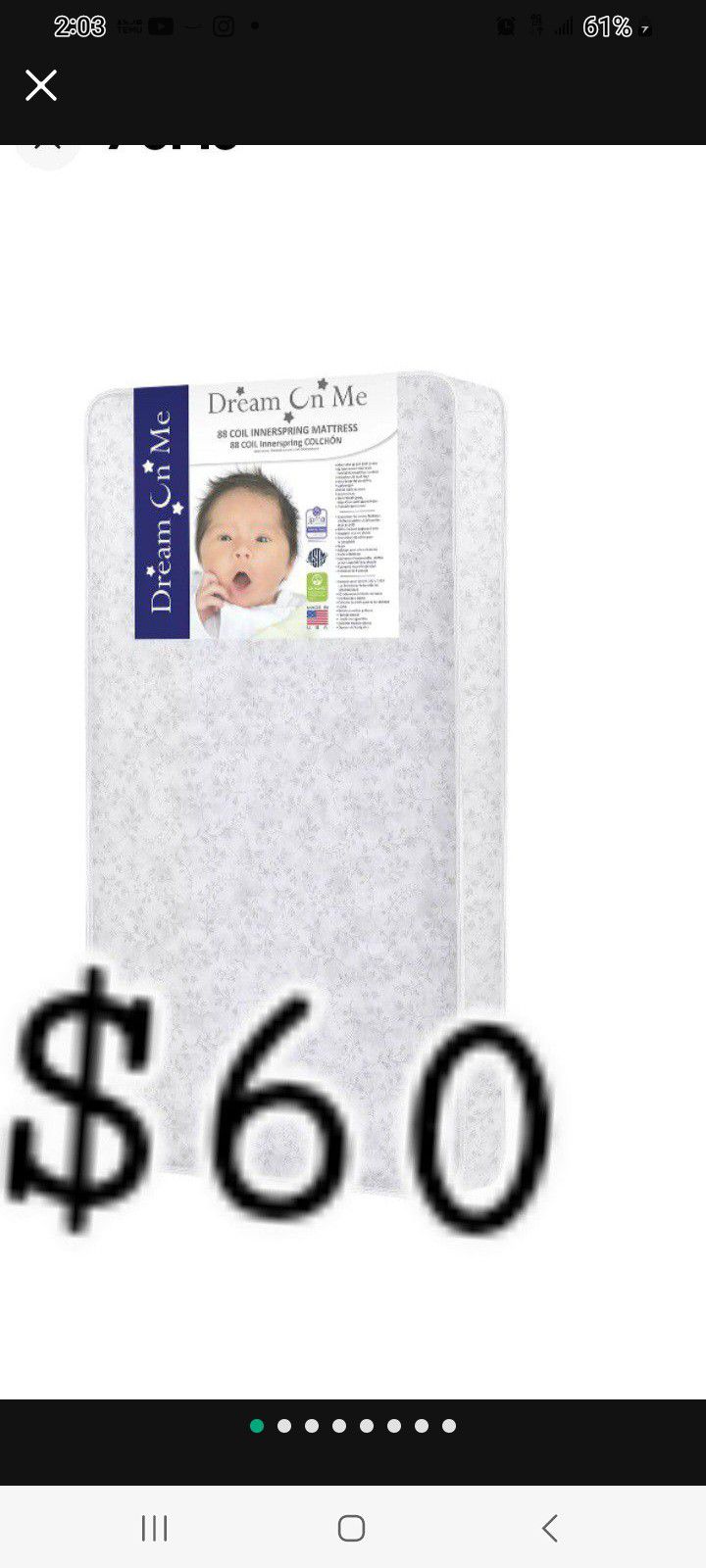 Mattresses, "Dream on Me" Twinkle 5" 88 Coil Crib & Toddler Mattress, Blue Clouds, Greenguard Gold Certified. Free Delivery/entrega Gratis