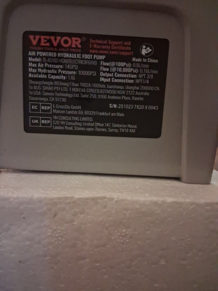 VECOR AIR/ HYDRAULIC FOOT PUMP