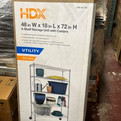 HDX 5-Tier Steel Wire Shelving Unit with Casters in Chrome (48 in. W x 72 in. H x 18 in. D)