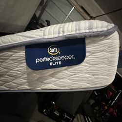 Queen Size Bed Frame, Box Springs And Top Mattress, Blue Sheets Included